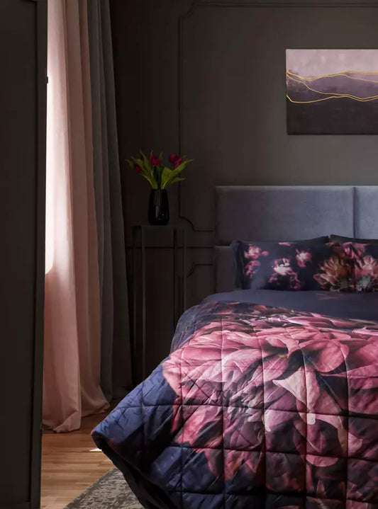 Duvet Quilt Cover Set in Black & Pink Premium Quality 100% Cotton Cosmic FloraL