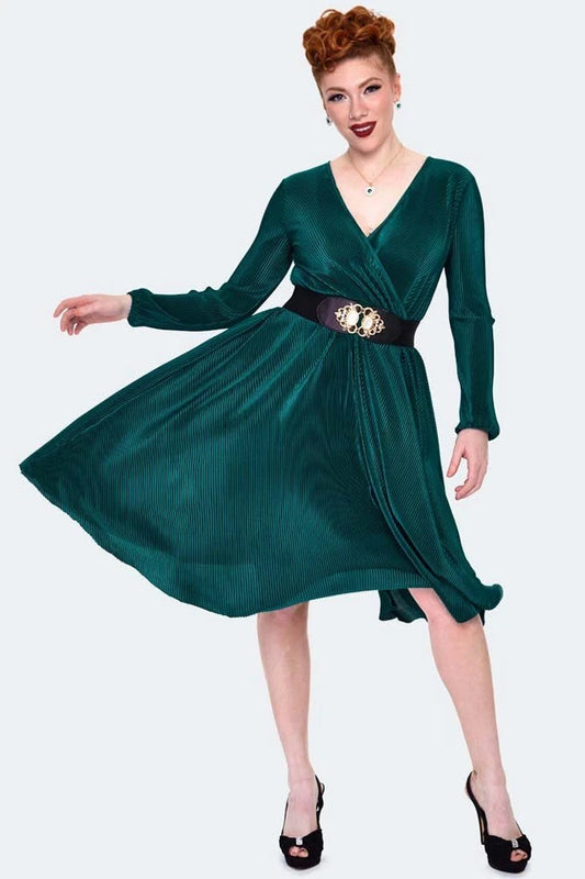 Plisse Wrap Midi Flare Retro Vintage Style Dress