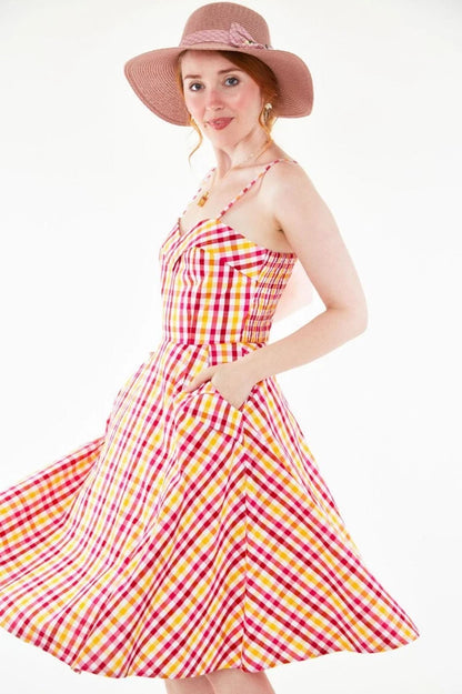 GINGHAM SLEEVELESS FLARE DRESS Retro Vintage Style