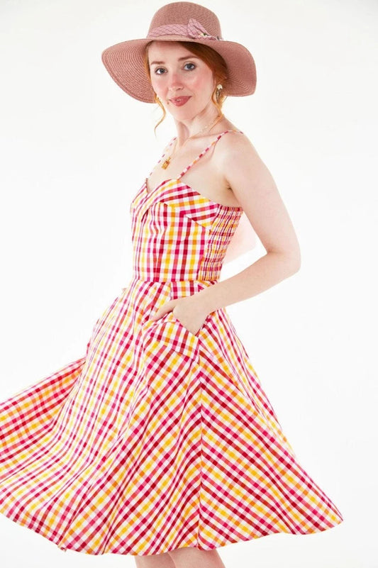 GINGHAM SLEEVELESS FLARE DRESS Retro Vintage Style