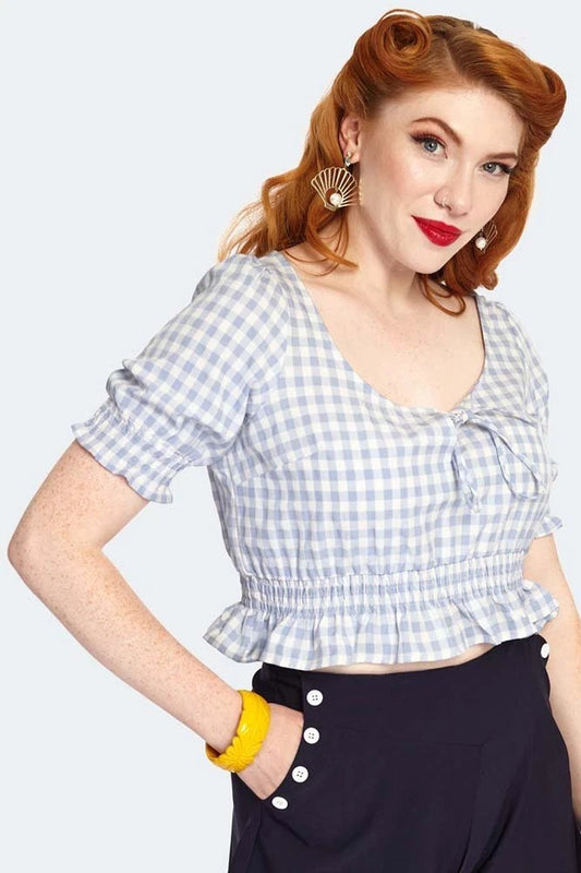 Sadie Blue Gingham Retro Vintage Style Top
