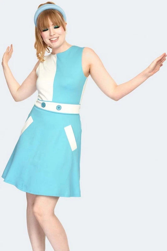 1960s Women Retro Contrast Panel 60s Vintage Style Dress