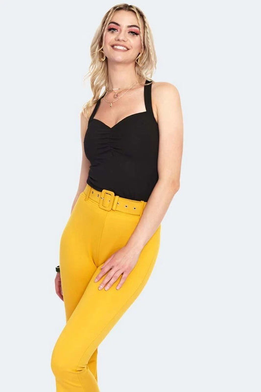 Vintage Style 60s Belted Retro Bengaline Flare Trousers