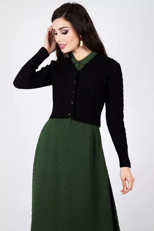 Mabel Cropped Retro Vintage Style Cardigan in Black
