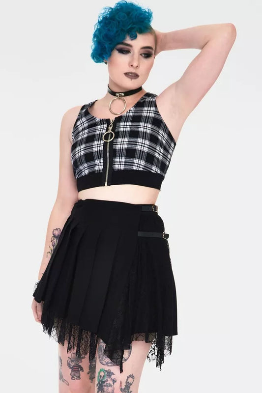 Ladies Gothic Top Teen Spirit Black Tartan Crop Top Alternative Punk Style Top