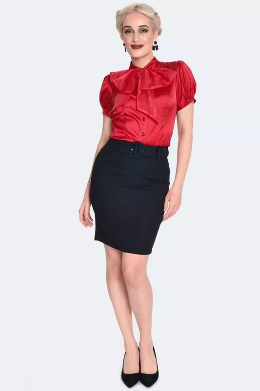 Ladies Retro Oversized Bow Detail Blouse Women Top Short Sleeve Vintage Fashion