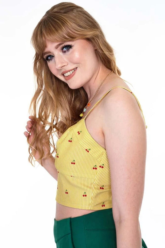 Natalie Cherry Stripe Crop Retro Vintage Style Top