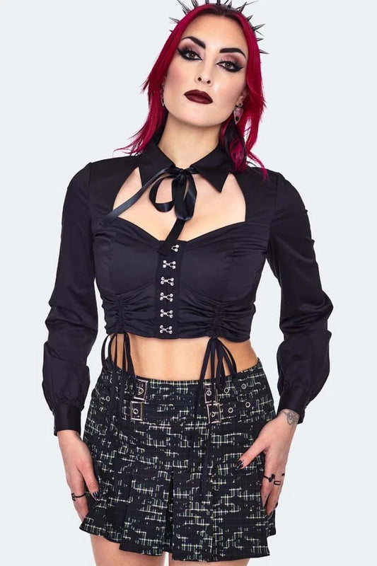 Gothic Cut Out Alternative Style Hook And Eye Shirt