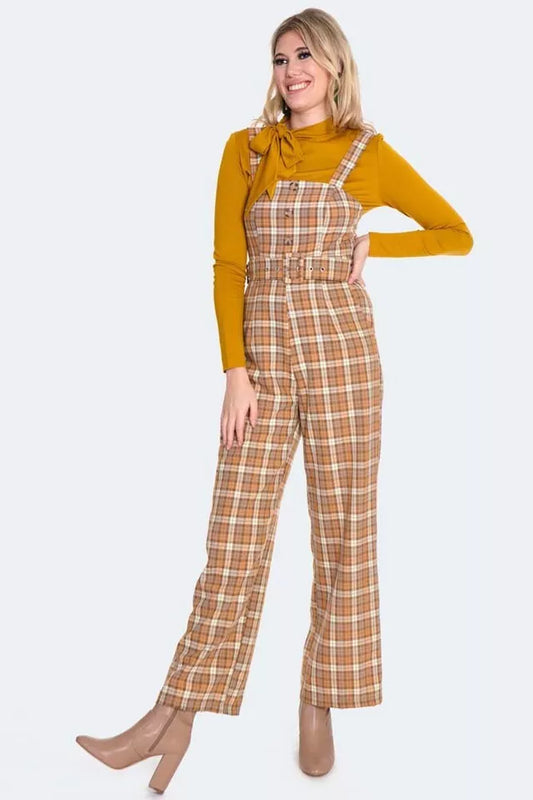 Retro Plaid Cropped Pinafore Jumpsuit Vintage Style