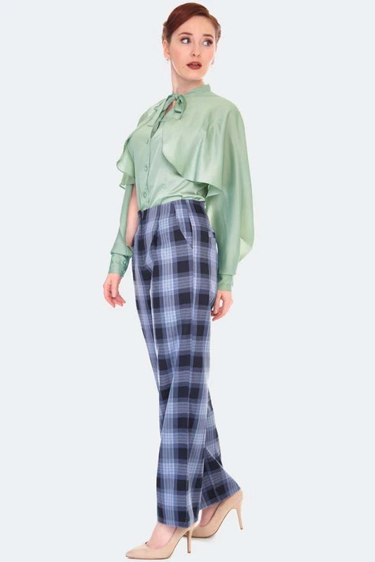 Vintage Style Grey Plaid Retro Trousers