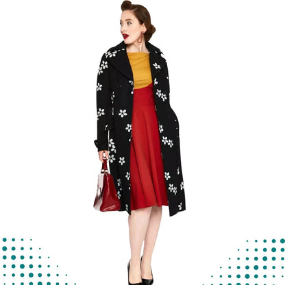 Women Retro Floral Flocked Double Breasted Coat Vintage Style Fashion