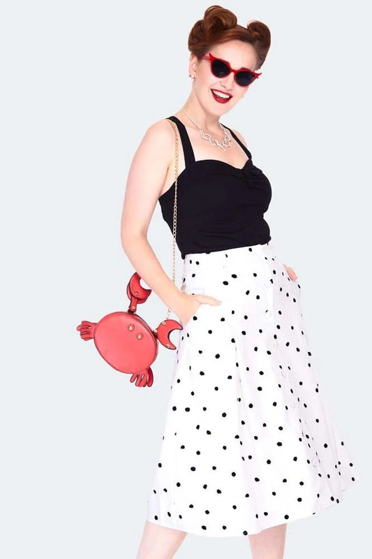 Retro Black and white polka dot button front midi Vintage Style skirt