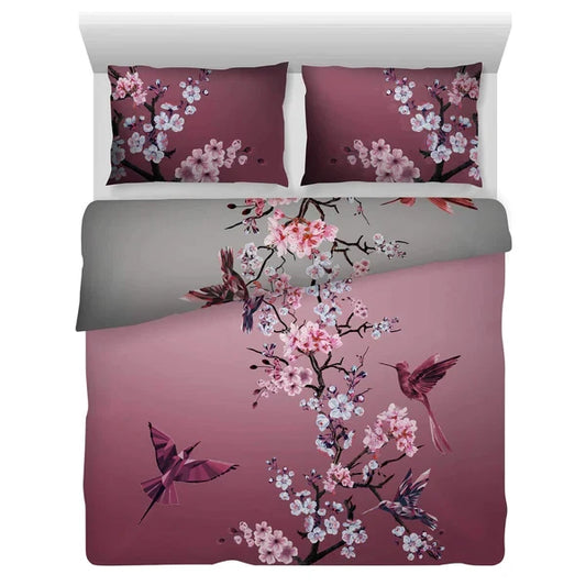 100% Cotton Treetop Duvet Quilt Cover Set in Pink & Grey Premium Quality