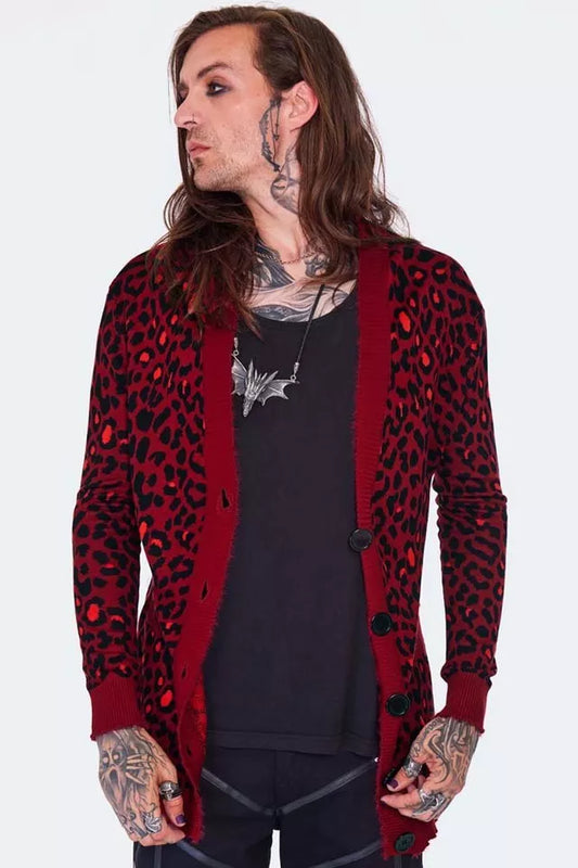 Alternative Fashion Style Maneater Red Leopard Print Oversized Gothic Cardigan