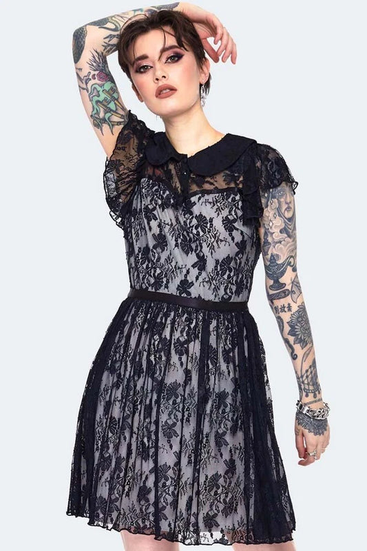 Lace overlay collar Gothic Alternative Style dress