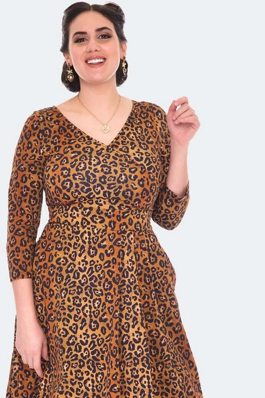 Women Rerto Leopard Print Flare Vintage Style Dress