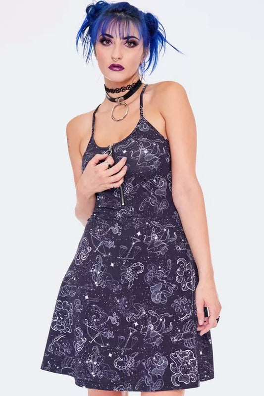 Mini Cami Zodiac Constellation Printed Gothic Alternative Style Dress