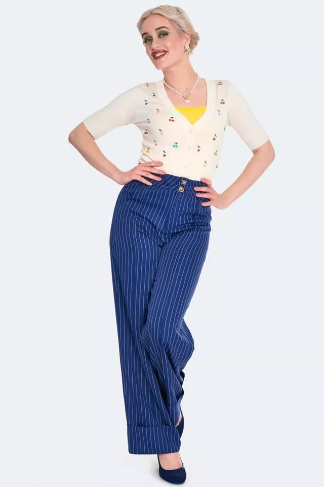 Retro Turn Up Ponstripe Vintage Style Trouser