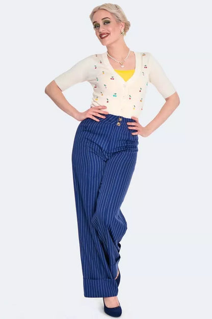 Retro Turn Up Ponstripe Vintage Style Trouser