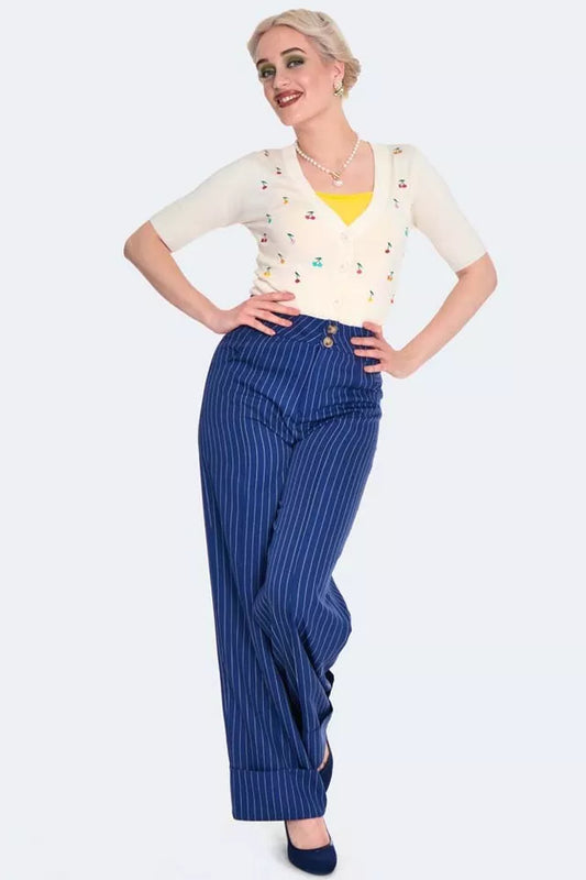 Retro Turn Up Ponstripe Vintage Style Trouser