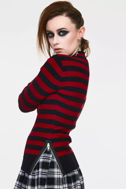 Gothic Menace Red and Black Stripe Alternative Style Fashion Sweater