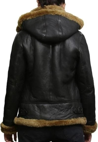 Women's Black Leather Jacket Genuine Sheepskin B3 Raf Aviator Faux Fur Shearling