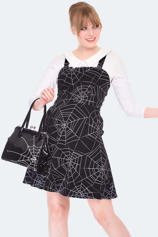 Spider Web Print Overall Flare Retro Vintage Style Dress