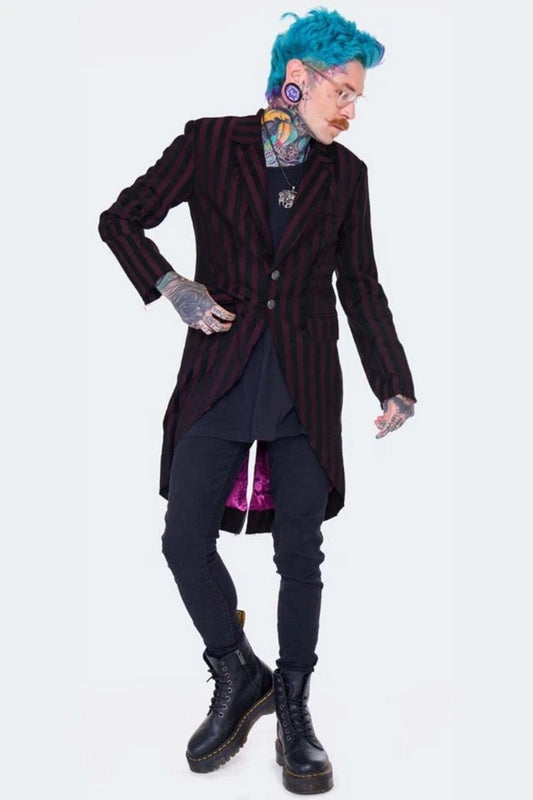 Unisex Striped Long Blazer Tailcoat Alternative Fashion Gothic Style