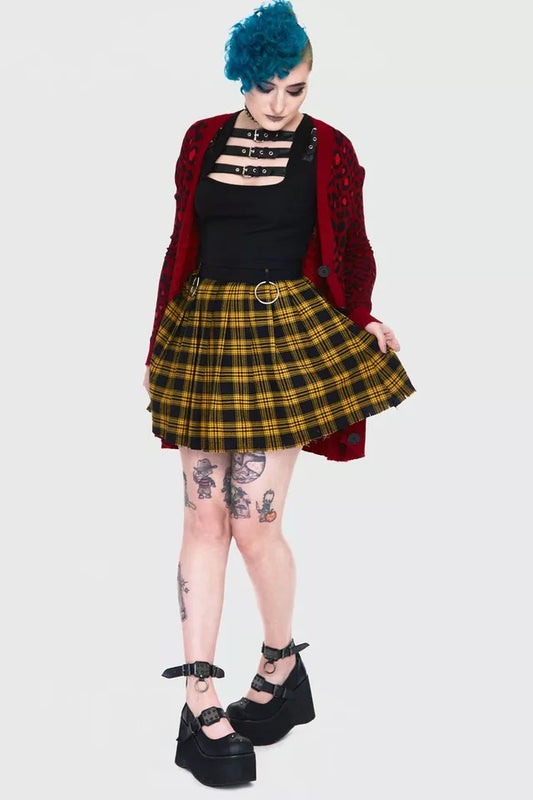 Gothic Teen Spirit Yellow Tartan Pleated Alternative Style Skirt