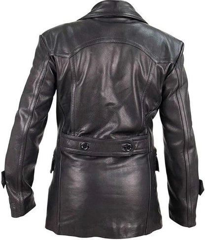 German Black Leather U-Boat Deck Jacket - WW2 Repro Kriegsmarine Coat for Men