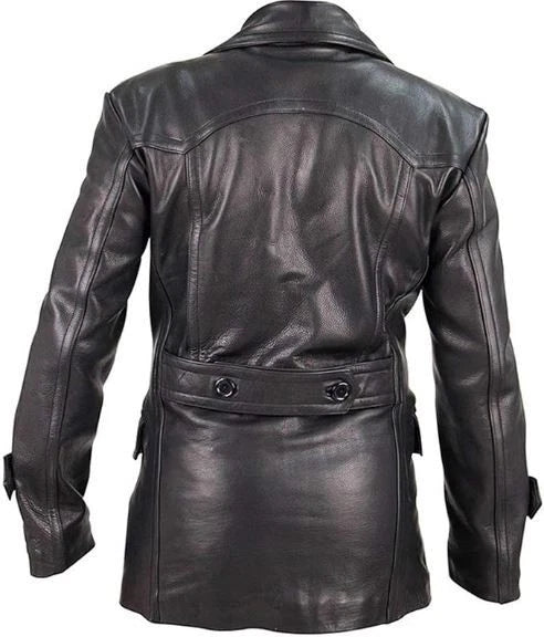 German Black Leather U-Boat Deck Jacket - WW2 Repro Kriegsmarine Coat for Men