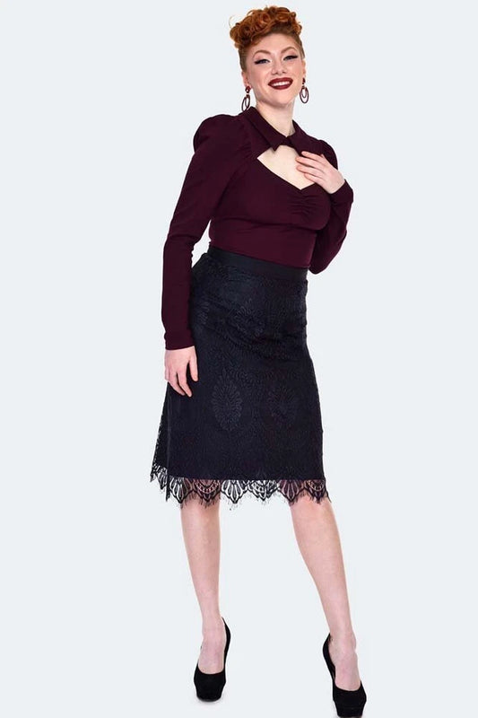 New Womens Retro Cut Out Top ladies Top With Collar Vintage Style Fashion