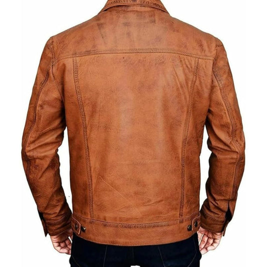 Men's Brown Tan Brown Leather Jacket Vintage Motorcycle Leather Jacket
