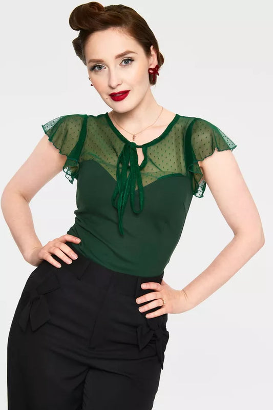Vintage Style Samantha Green Mesh Retro Curve Top