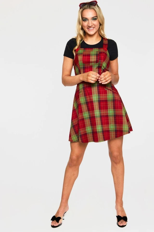 CHECKED SHORT OVERALL RETRO VINTAGE STYLE FLARE DRESS