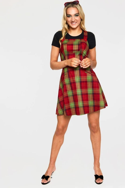 CHECKED SHORT OVERALL RETRO VINTAGE STYLE FLARE DRESS