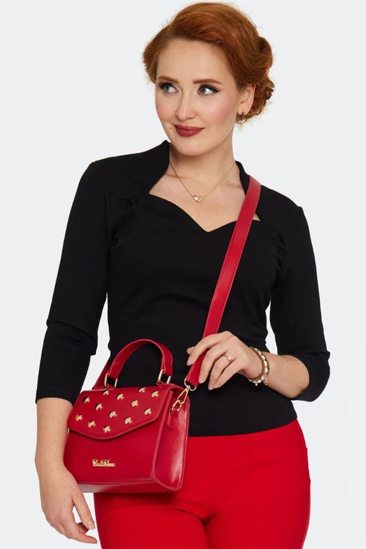 60s Retro Vintage Heart Studded Style Top Handle Bag