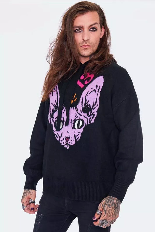 Gothic Oversize Knitted Intarsia Cat Alternative Style Sweater