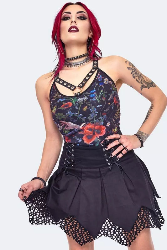 Lace Up Pleated Gothic Alternative Style Skirt