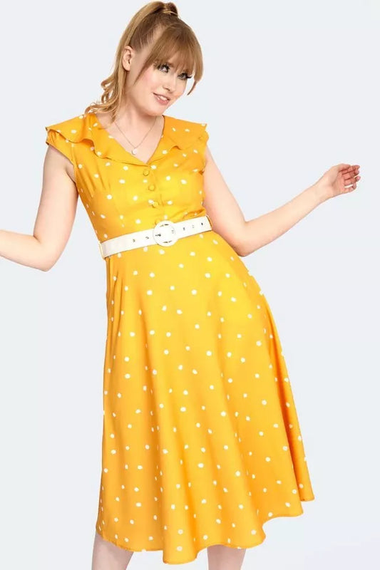 Women Retro Polka Dot Wide Collar Flare Vintage Style Dress
