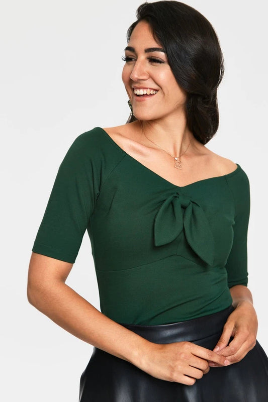 Anika Green Vintage Inspired Tie Front Pullover Curve Retro Top
