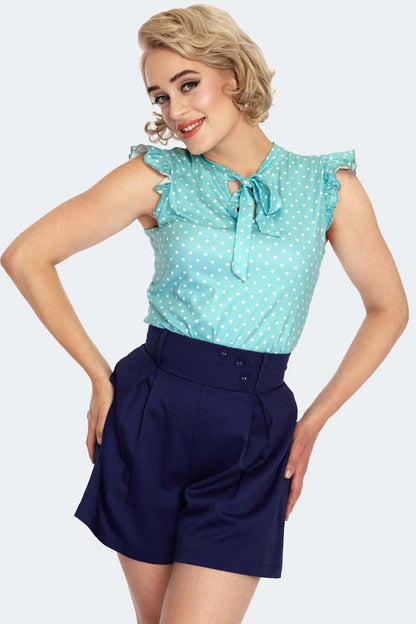 Women Retro Vintage Top Polka Dot Tie Neck Sleeveless Top