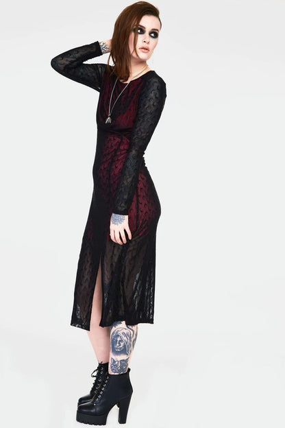 Alternative Style Moonstruck Mesh Midi Gothic Dress