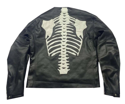 Men's Leather Jacket Skeleton Bones Biker Motorcycle Real leather Jacket Coat