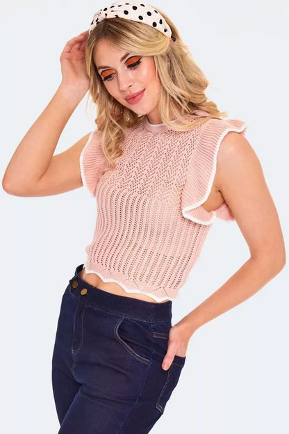 Women Retro Ruffle Round Neck Knitted Vest Vintage Style Fashion