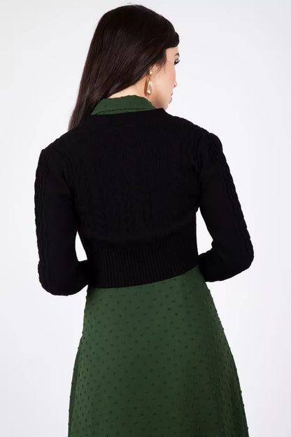 Mabel Cropped Retro Vintage Style Cardigan in Black