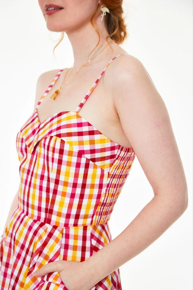 GINGHAM SLEEVELESS FLARE DRESS Retro Vintage Style