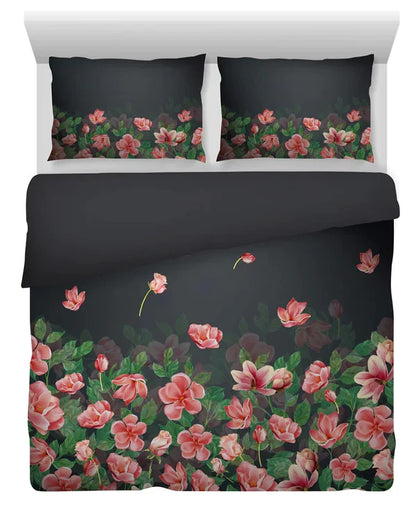 Duvet Quilt Cover Set in Black & Red Premium Quality 100% Cotton Bed of Roses