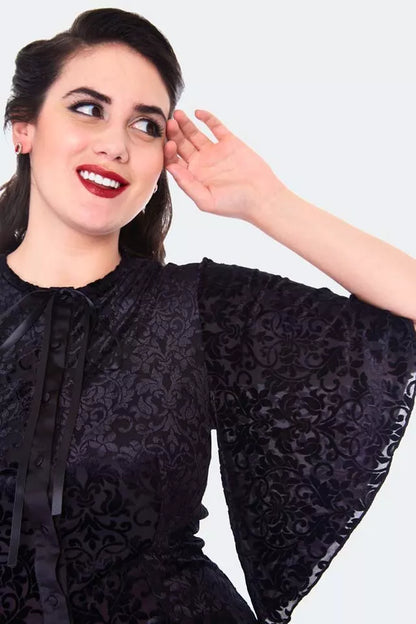 Devore Retro Flutter Sleeve Vintage Style Blouse