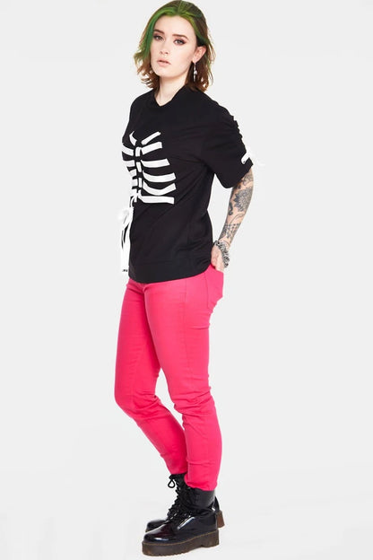 Alternative Style Ribbon Ribcage Longline Gothic Tee